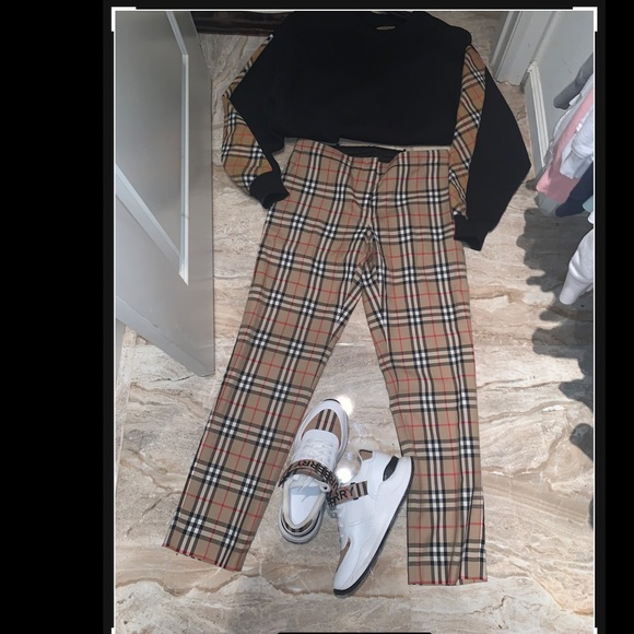 New💕Burberry antique yellow check wool cigarette pants